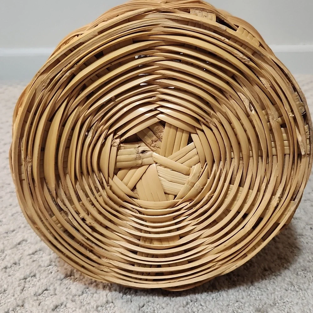 Tall Vintage Woven Wicker Basket Pitcher Vase With Handle - Natural Brown